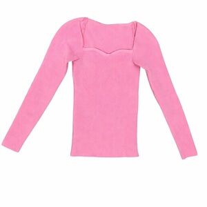 Zara Pink Ribbed Square-Neck Long Sleeve Top